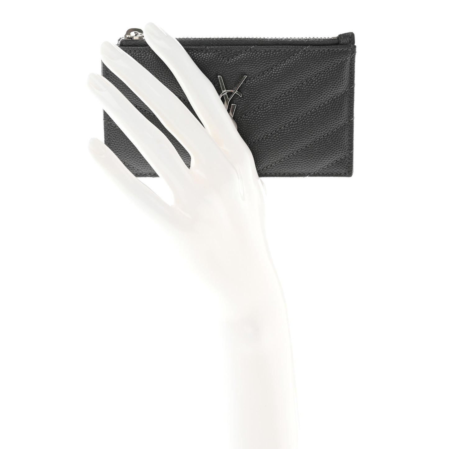 Grain De Poudre Matelasse Chevron Monogram Fragments Zippered Card Case Coal