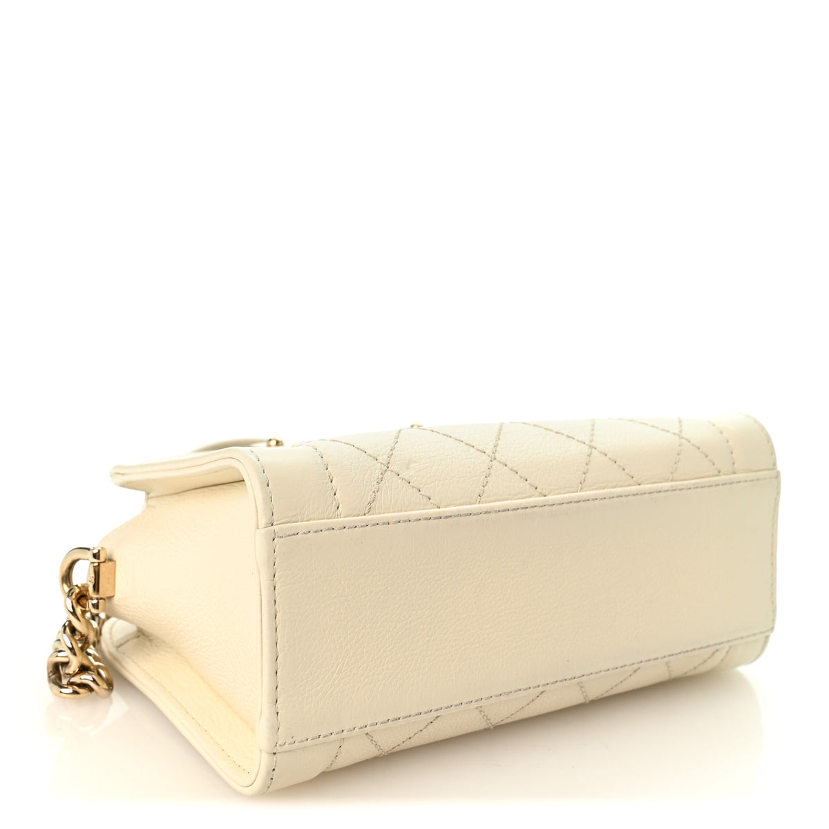 Grained Calfskin Stitched Mini Label Click Shopper Tote White