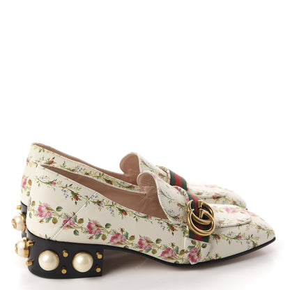 Gucci Calfskin Web Pearl Floral Embellished Peyton Loafer 38 White Multicolor 4 of 10