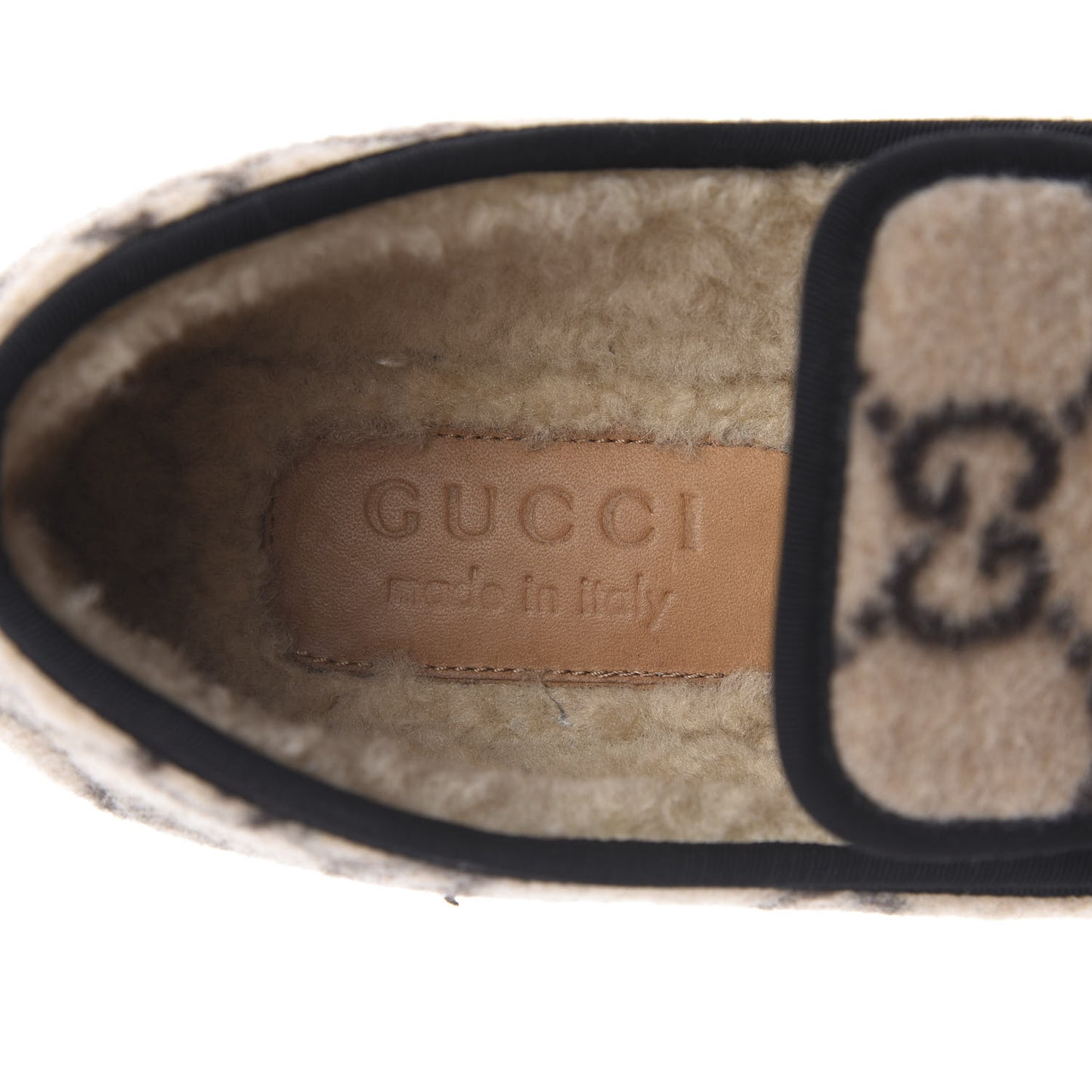 Covered Wool GG Monogram Mens Fria Horsebit Loafers 6 Beige Ebony Black Butterscotch