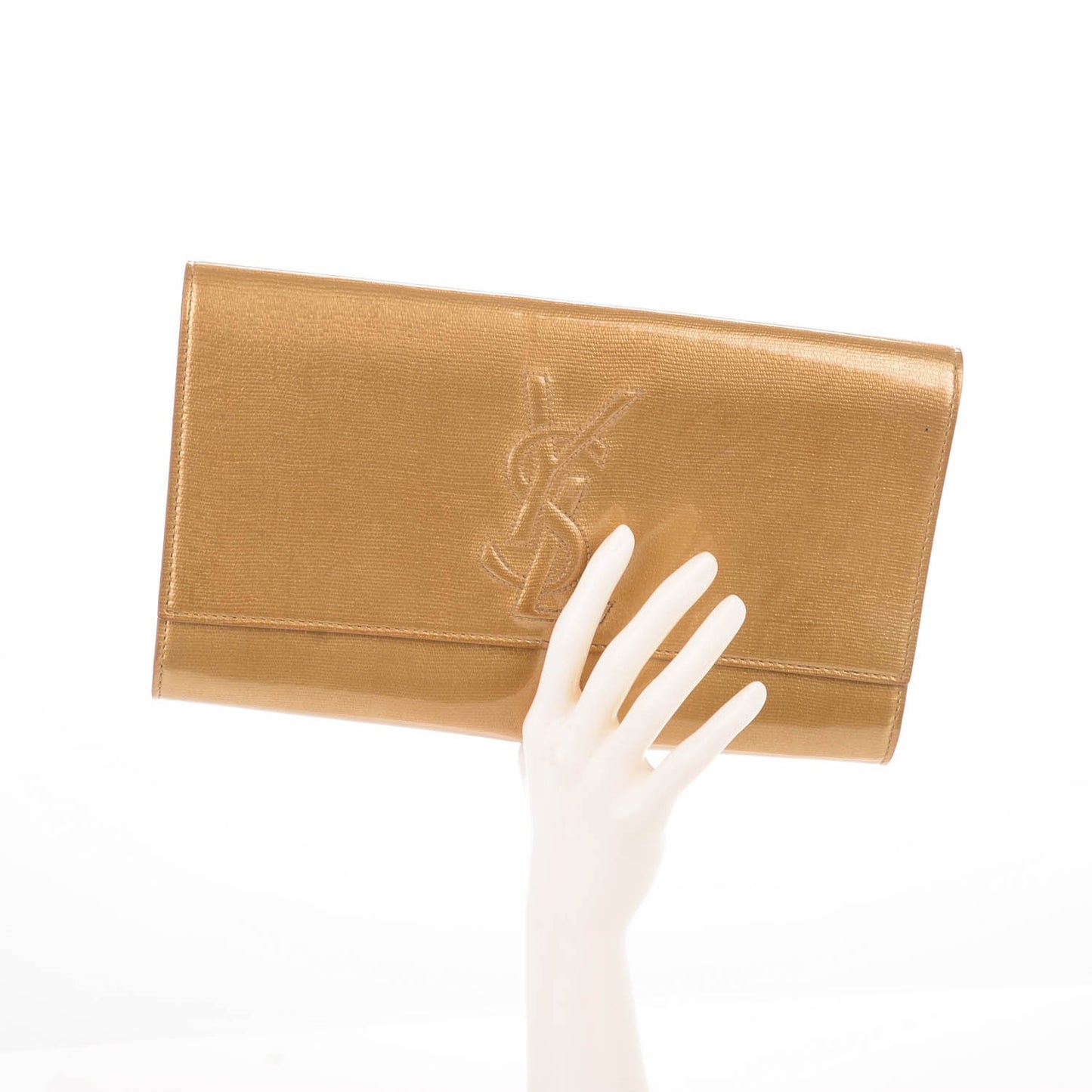 Patent Textile Large Belle De Jour Clutch Beige