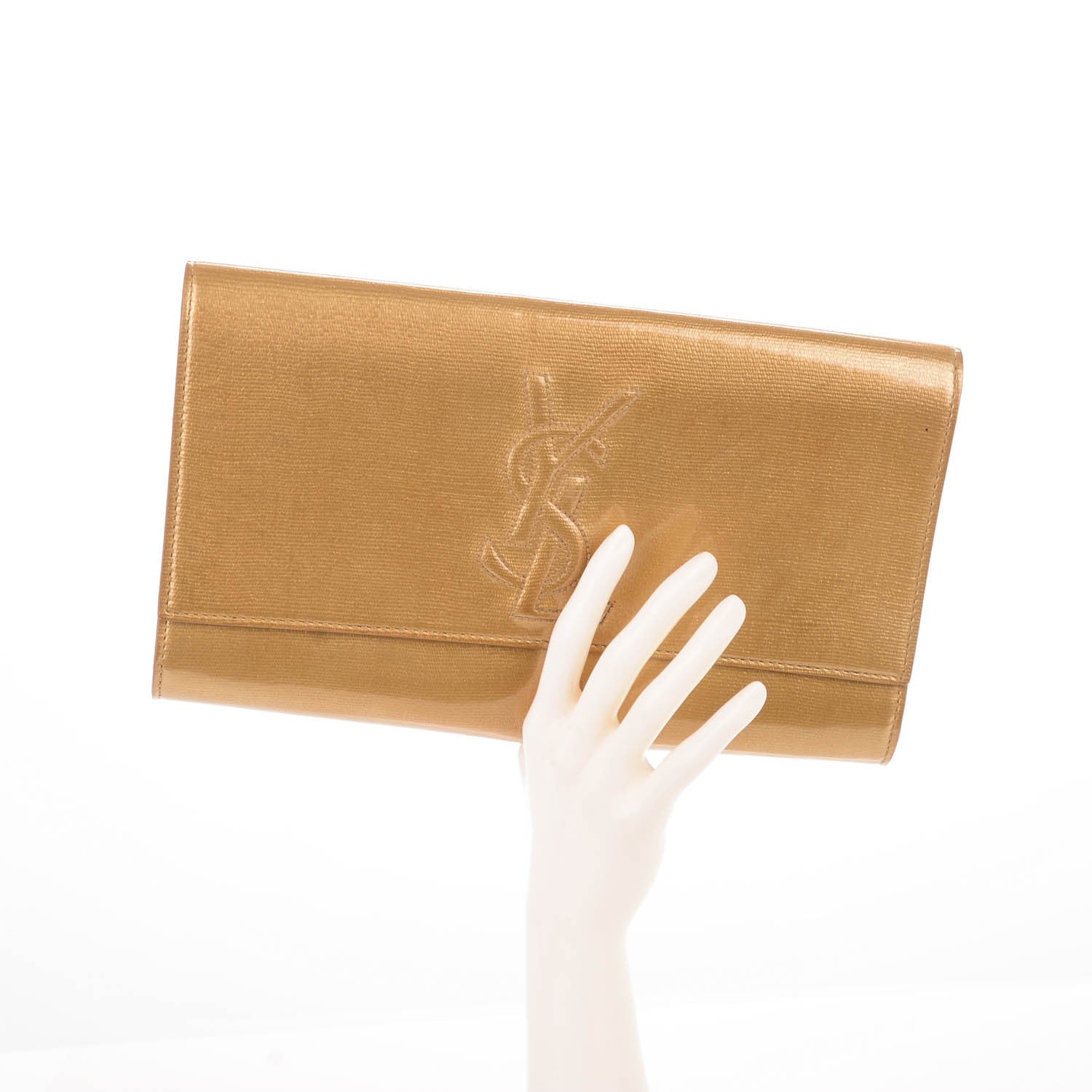 Saint Laurent Patent Textile Large Belle De Jour Clutch Beige 2 of 6