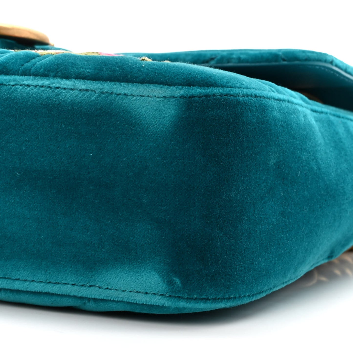 Velvet Matelasse XXV Embroidered Medium GG Marmont Shoulder Bag Pavone Cyan