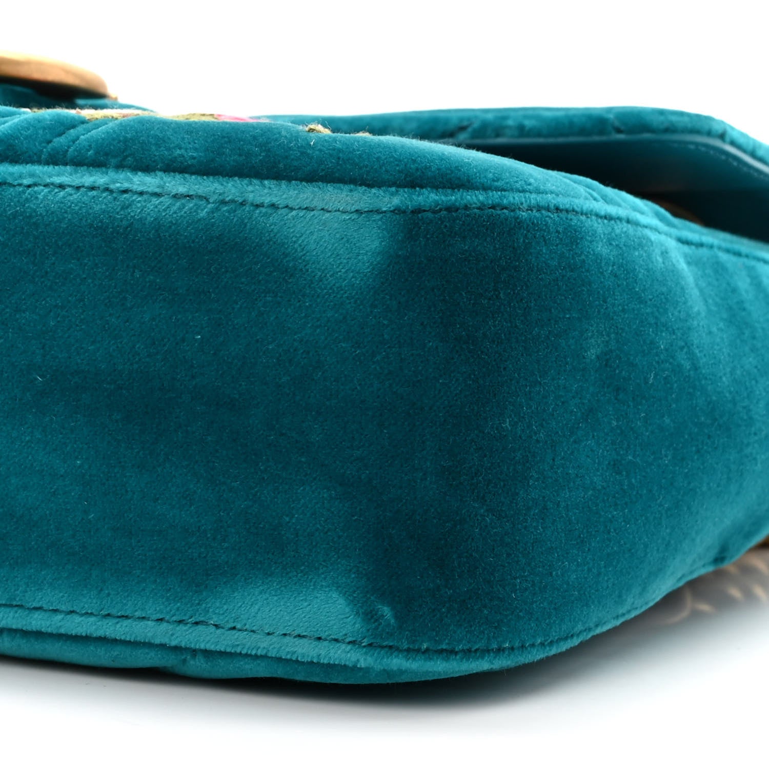 Gucci Velvet Matelasse XXV Embroidered Medium GG Marmont Shoulder Bag Pavone Cyan 10 of 10