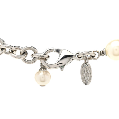 Chanel Graduated Pearl Crystal CC Long Necklace Silver 5 of 6