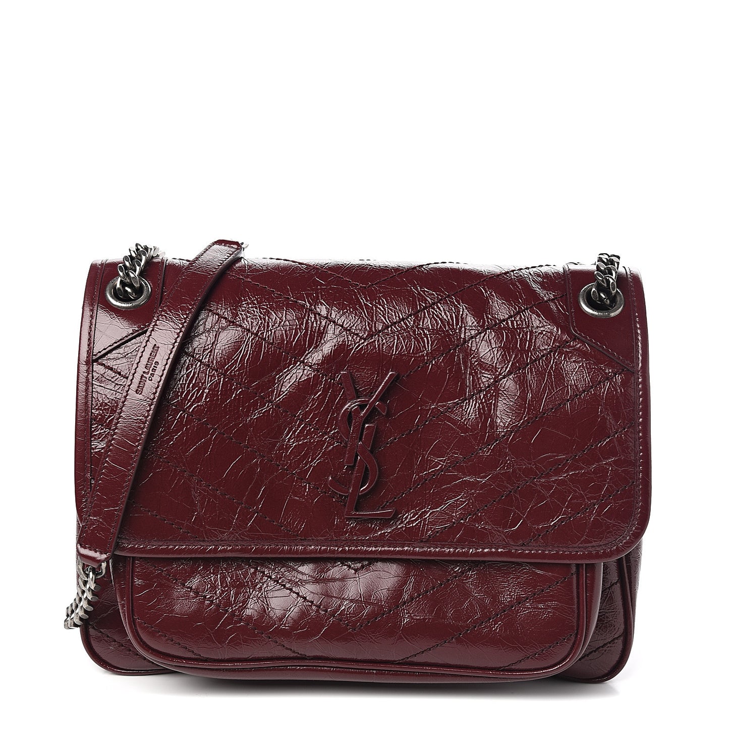 Crinkled Calfskin Matelasse Monogram Medium Niki Chain Satchel Burgundy