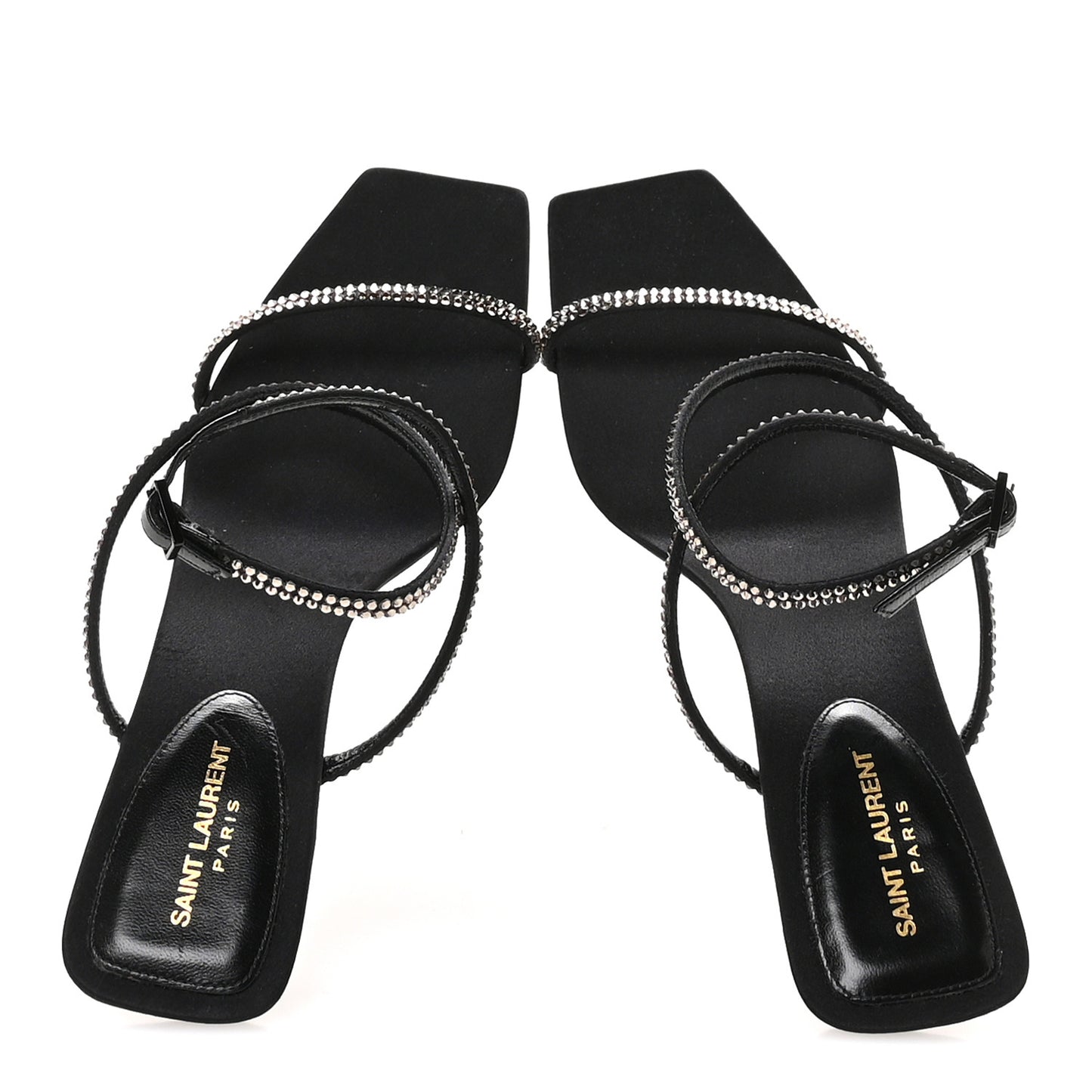Crepe Satin Strass Baliqua 55 Ankle Strap Sandals 37.5 Black Greige
