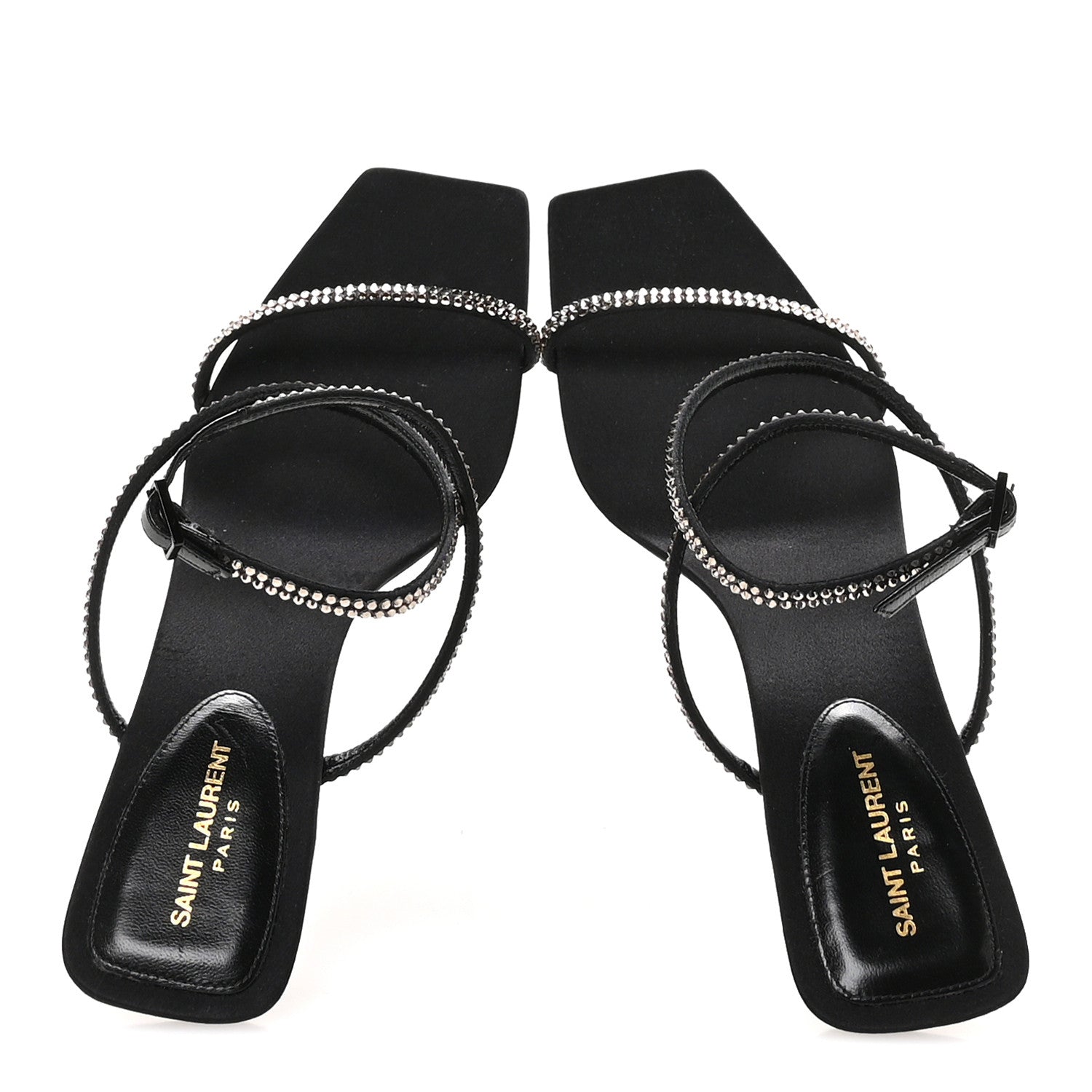 Saint Laurent Crepe Satin Strass Baliqua 55 Ankle Strap Sandals 37.5 Black Greige 2 of 9