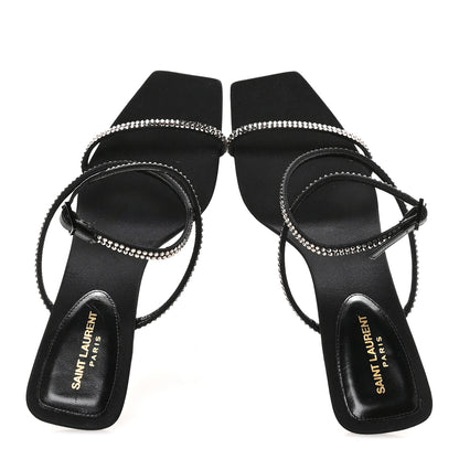 Saint Laurent Crepe Satin Strass Baliqua 55 Ankle Strap Sandals 37.5 Black Greige 2 of 9