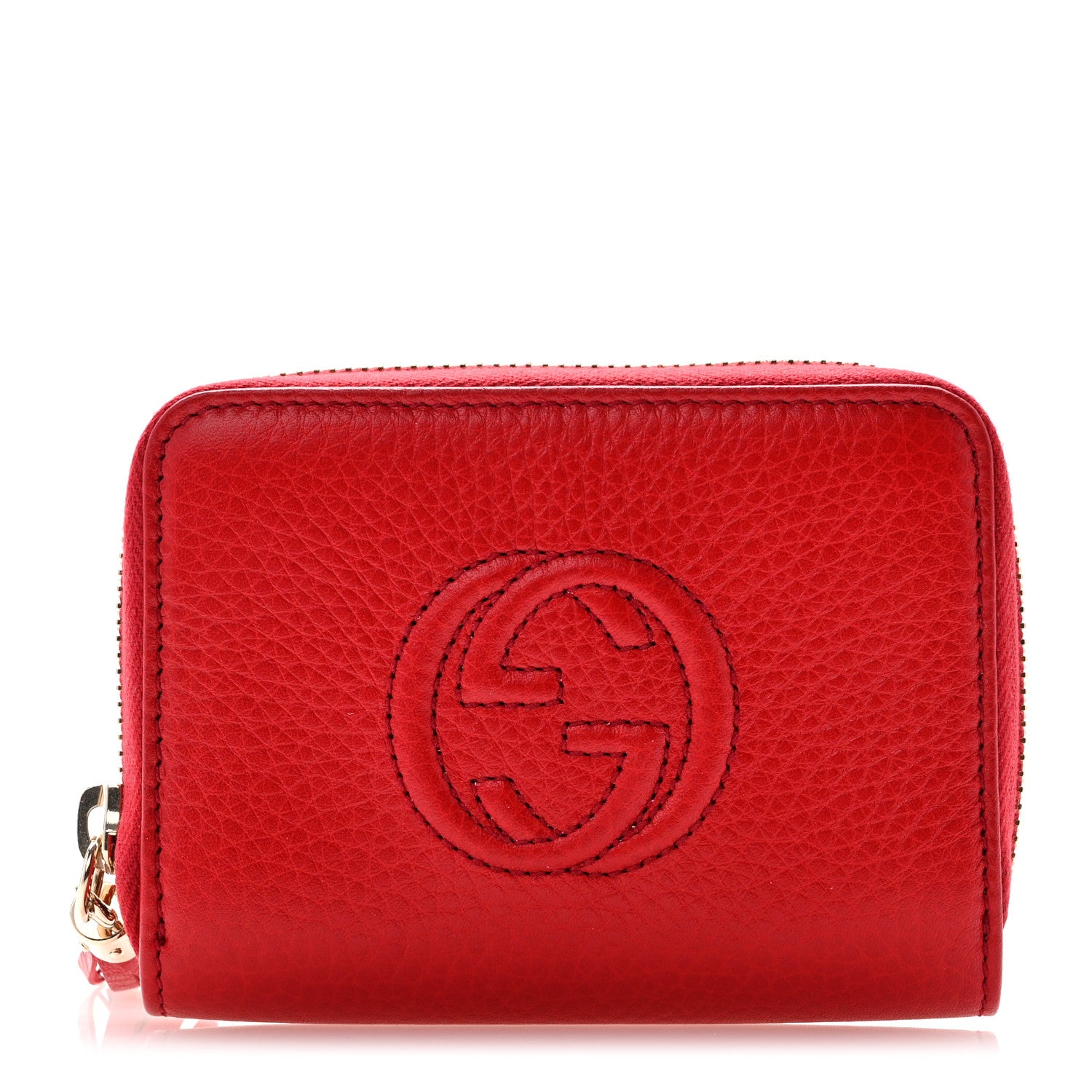 Gucci Pebbled Calfskin Soho Compact Disco Zip Around Wallet Vibrant Red 1 of 8