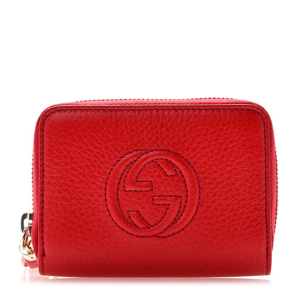 Gucci Pebbled Calfskin Soho Compact Disco Zip Around Wallet Vibrant Red 1 of 8