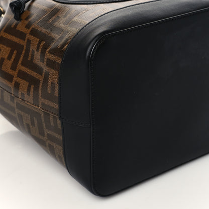 Fendi Glazed Fabric Vitello Grace F is Fendi FF 1974 Stamp Patch Grande Mon Tresor Bucket Bag Mogano Panna Black 9 of 11