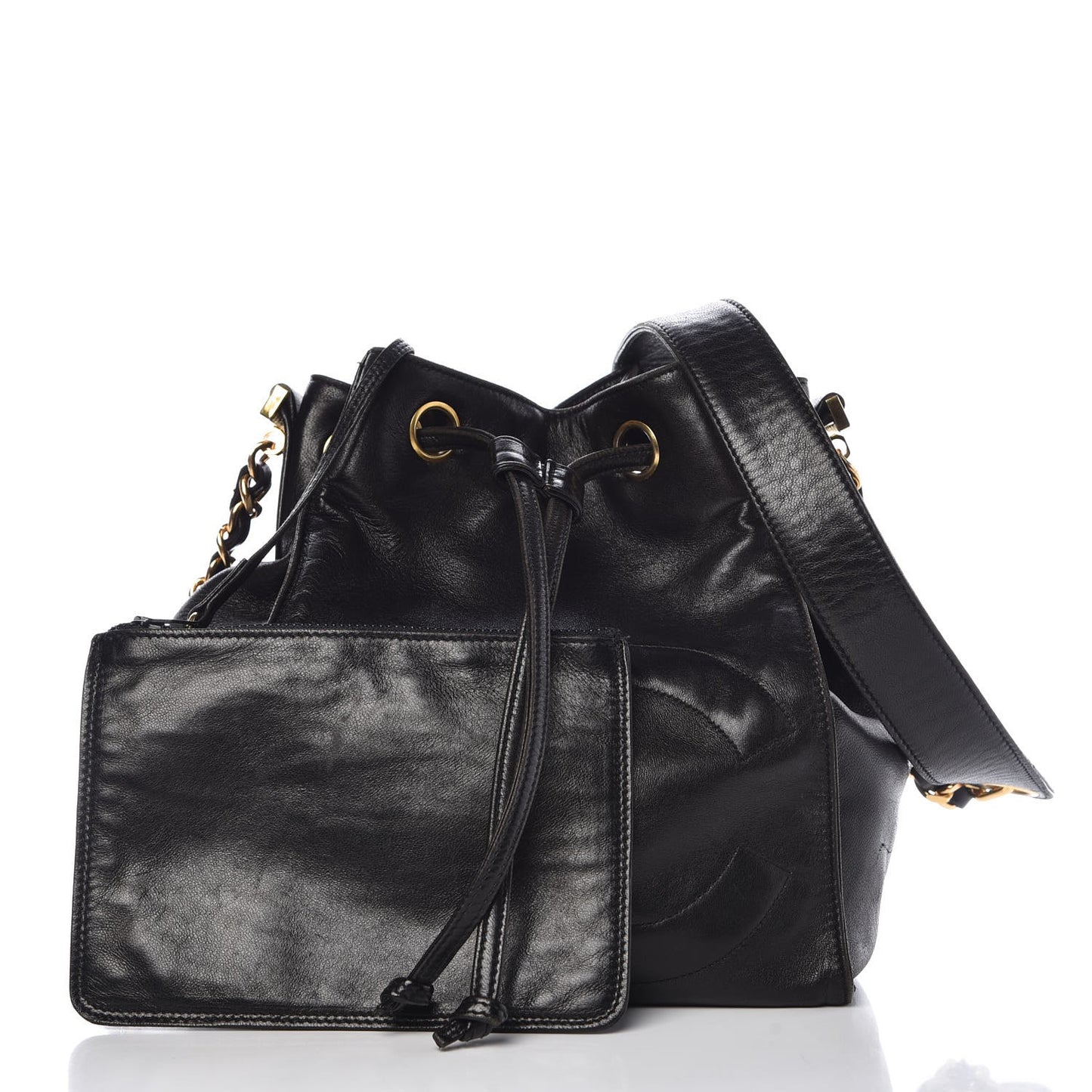 Lambskin CC Drawstring Shoulder Bag Black
