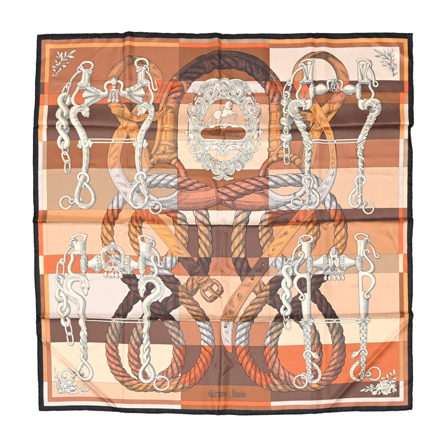 Silk Double Face Della Cavalleria Fine Scarf 90 Marron Beige Caramel