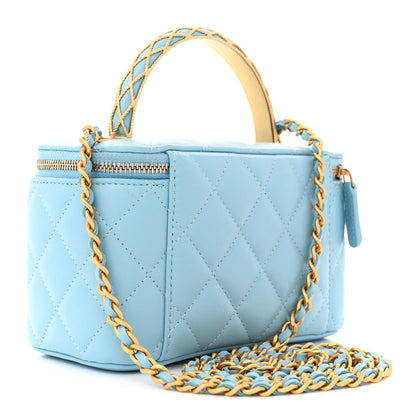 Chanel Lambskin Quilted Metal Twist Small Top Handle Vanity Case With Chain Blue 3 of 10