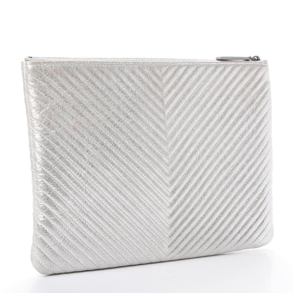 Chanel Metallic Calfskin Chevron Quilted Medium Cosmetic Case Silver 3 of 8