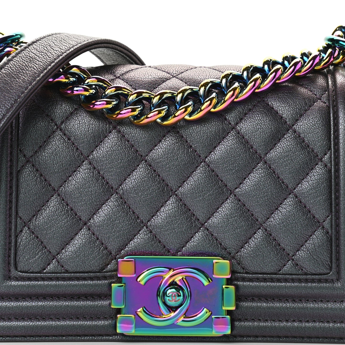 Iridescent Goatskin Quilted Small Boy Flap Purple