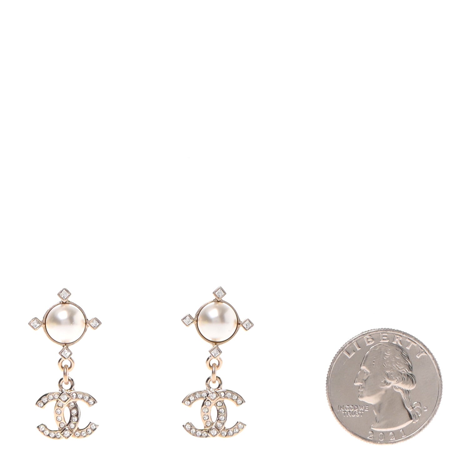Chanel Crystal Pearl CC Drop Earrings Gold 2 of 4