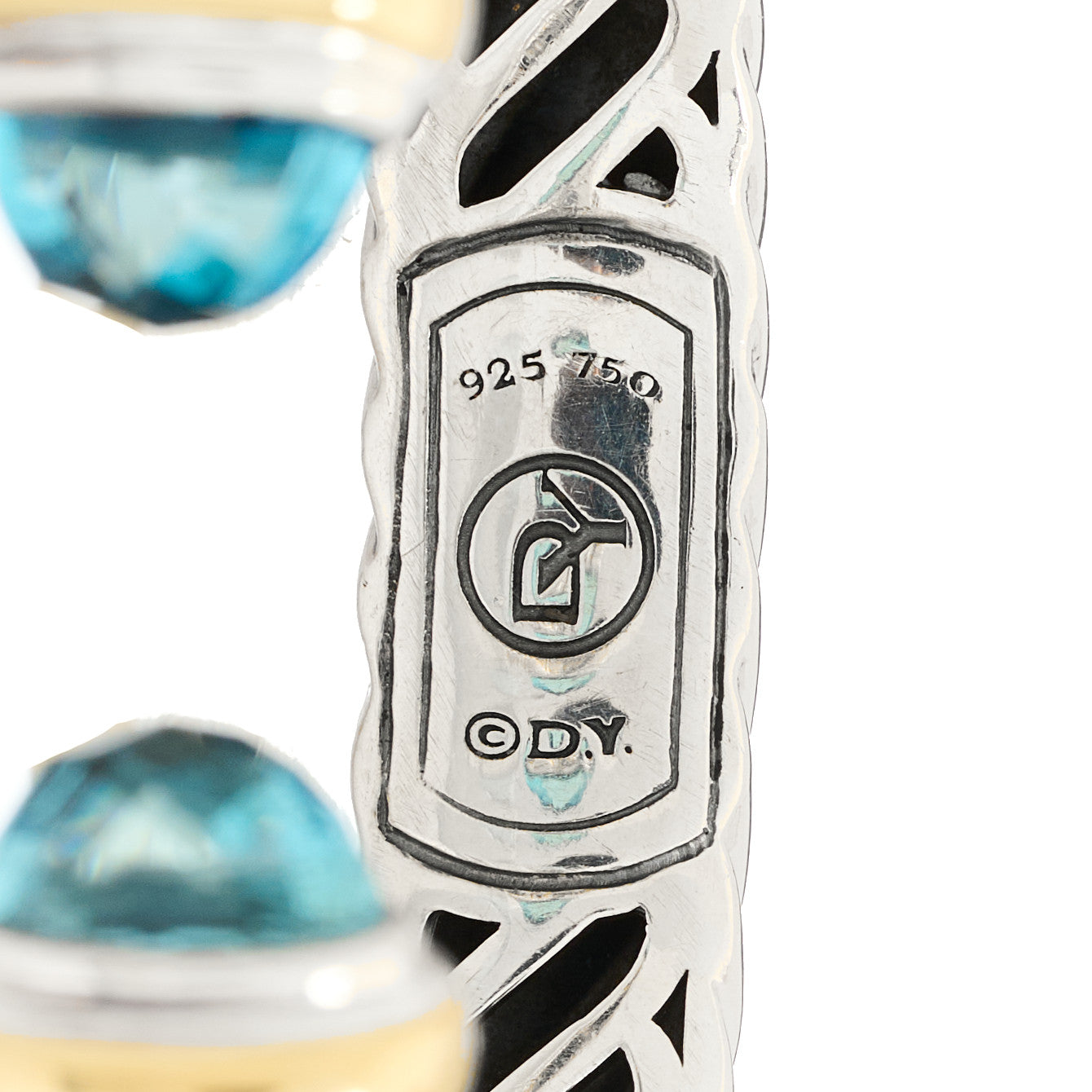 David Yurman Sterling Silver 18K Yellow Gold Blue Topaz 10mm Waverly Bracelet 3 of 3