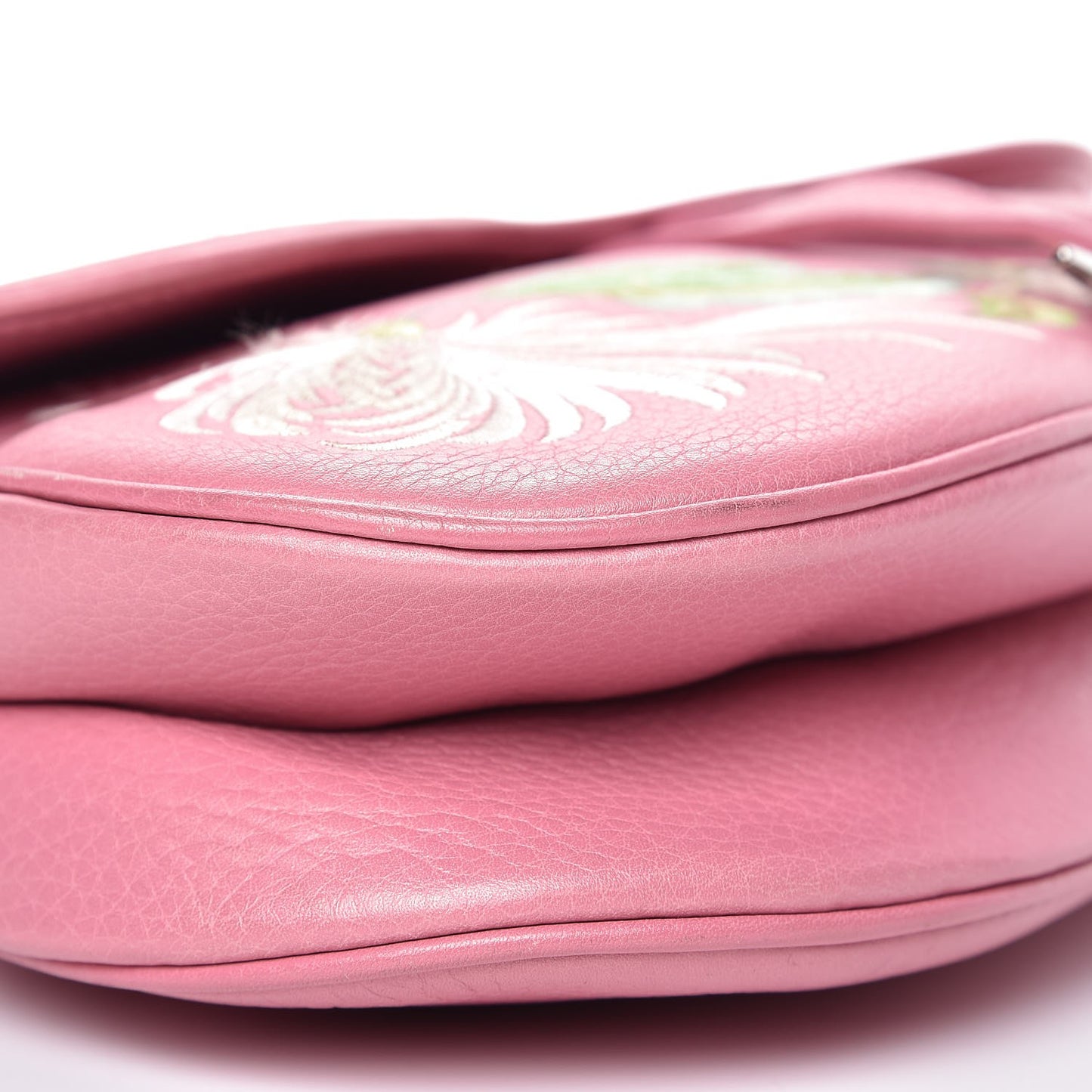 Calfskin Embroidered Romantic Flowers Saddle Bag Pink