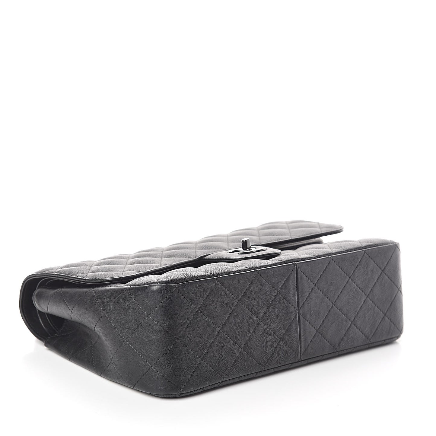 Crumpled Calfskin Quilted Jumbo Double Flap So Black