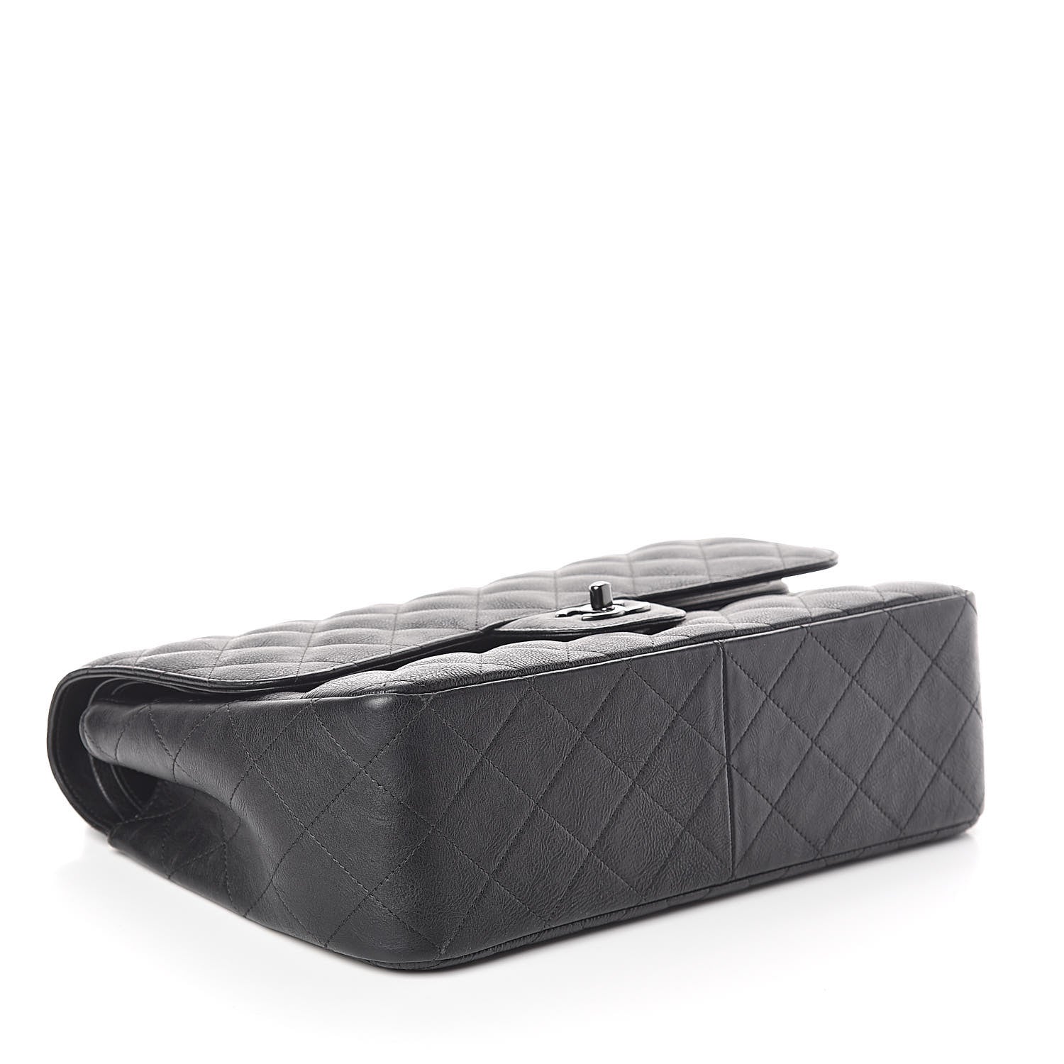 Chanel Crumpled Calfskin Quilted Jumbo Double Flap So Black 4 of 15