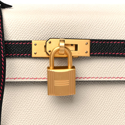 Hermes Epsom Bi-Color Horseshoe Kelly Sellier 25 Craie Black Rose Azalea 19 of 20