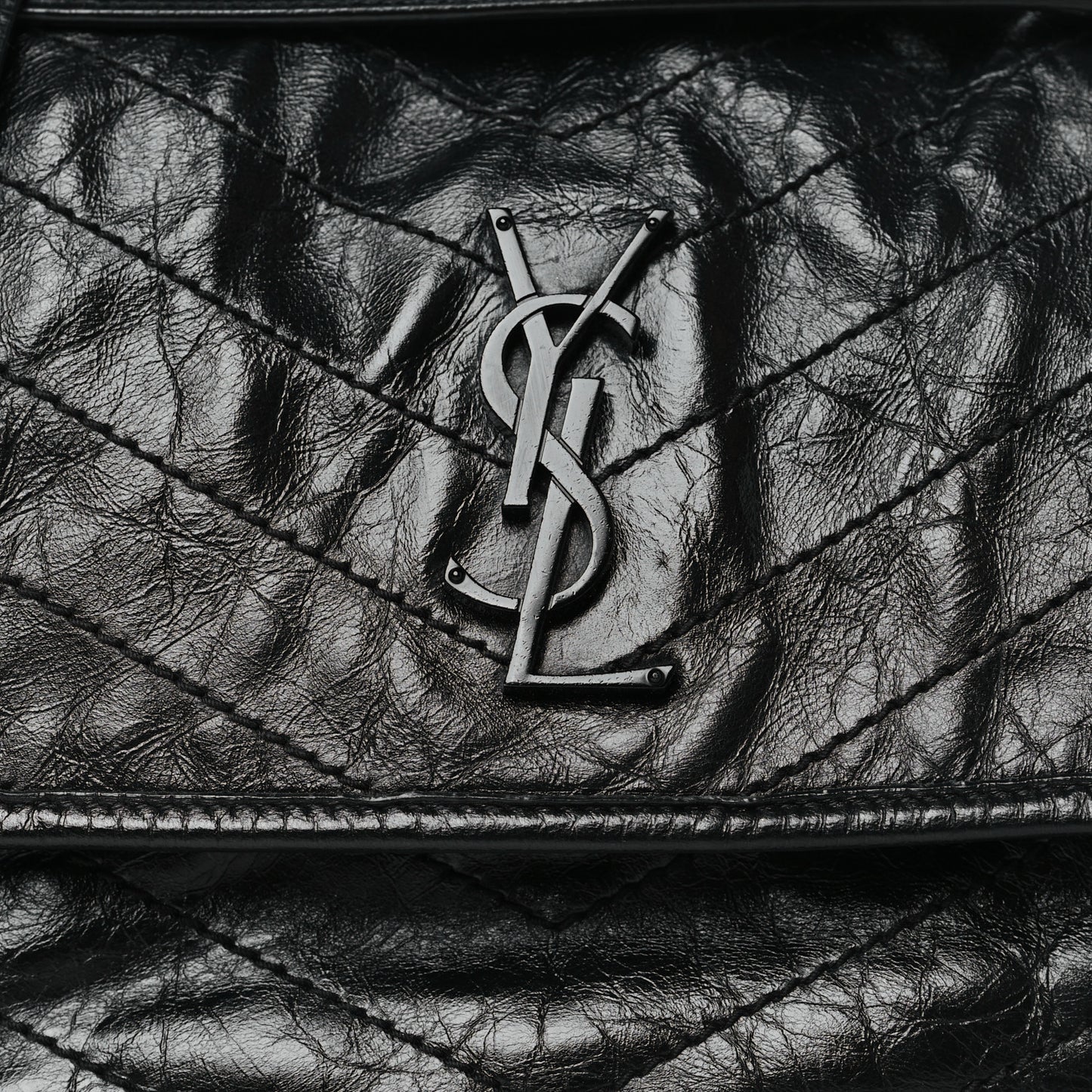 Crinkled Calfskin Matelasse Monogram Medium Niki Chain Satchel Black