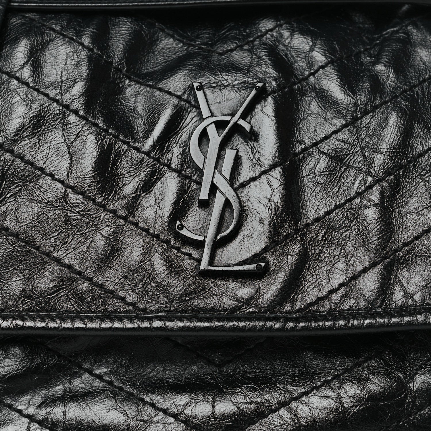 Saint Laurent Crinkled Calfskin Matelasse Monogram Medium Niki Chain Satchel Black 8 of 12