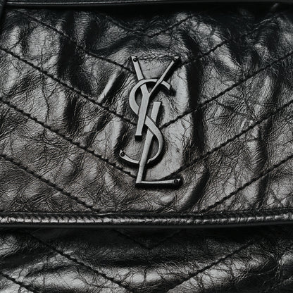 Saint Laurent Crinkled Calfskin Matelasse Monogram Medium Niki Chain Satchel Black 8 of 12