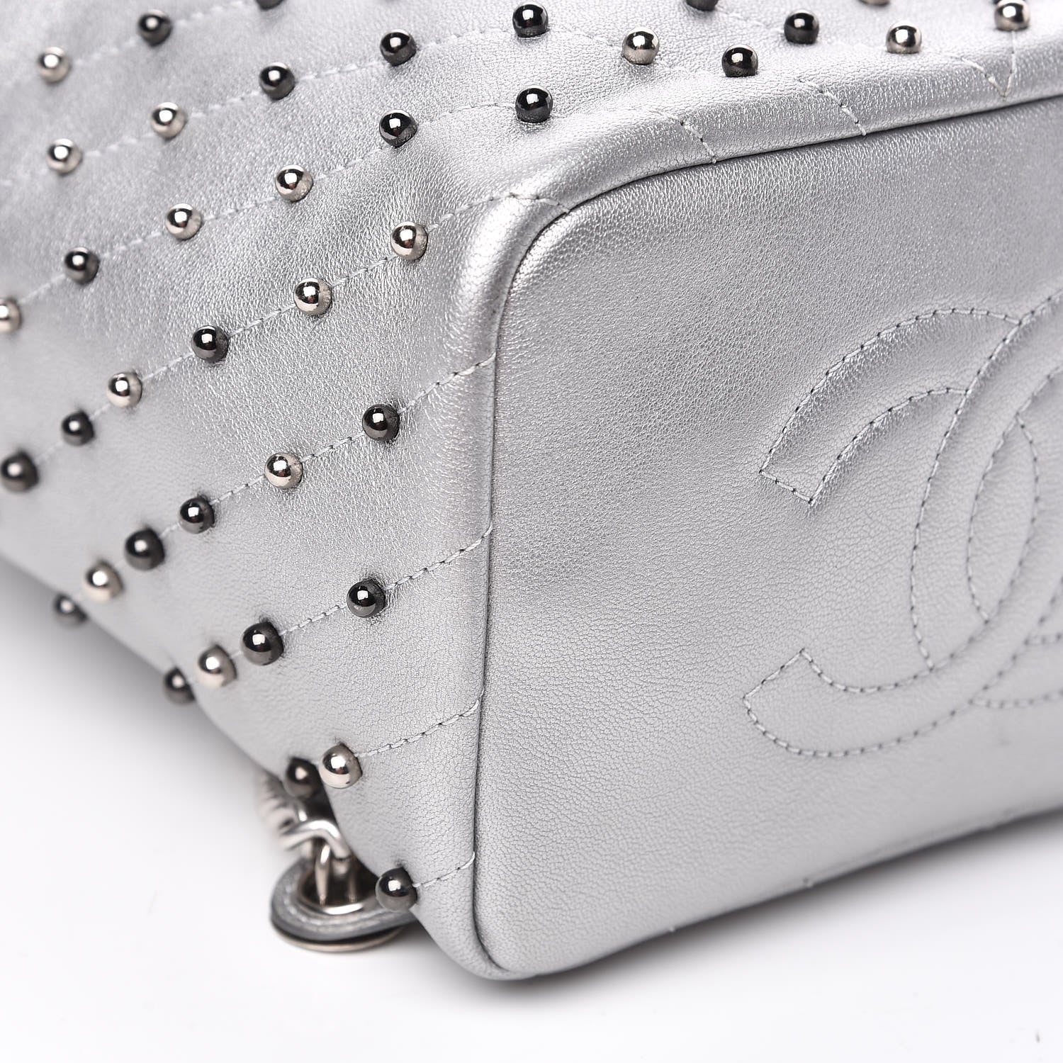 Chanel Metallic Lambskin Chevron Quilted Studded Stud Wars Backpack Silver 8 of 11