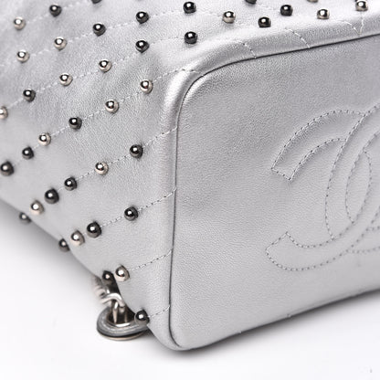 Chanel Metallic Lambskin Chevron Quilted Studded Stud Wars Backpack Silver 8 of 11