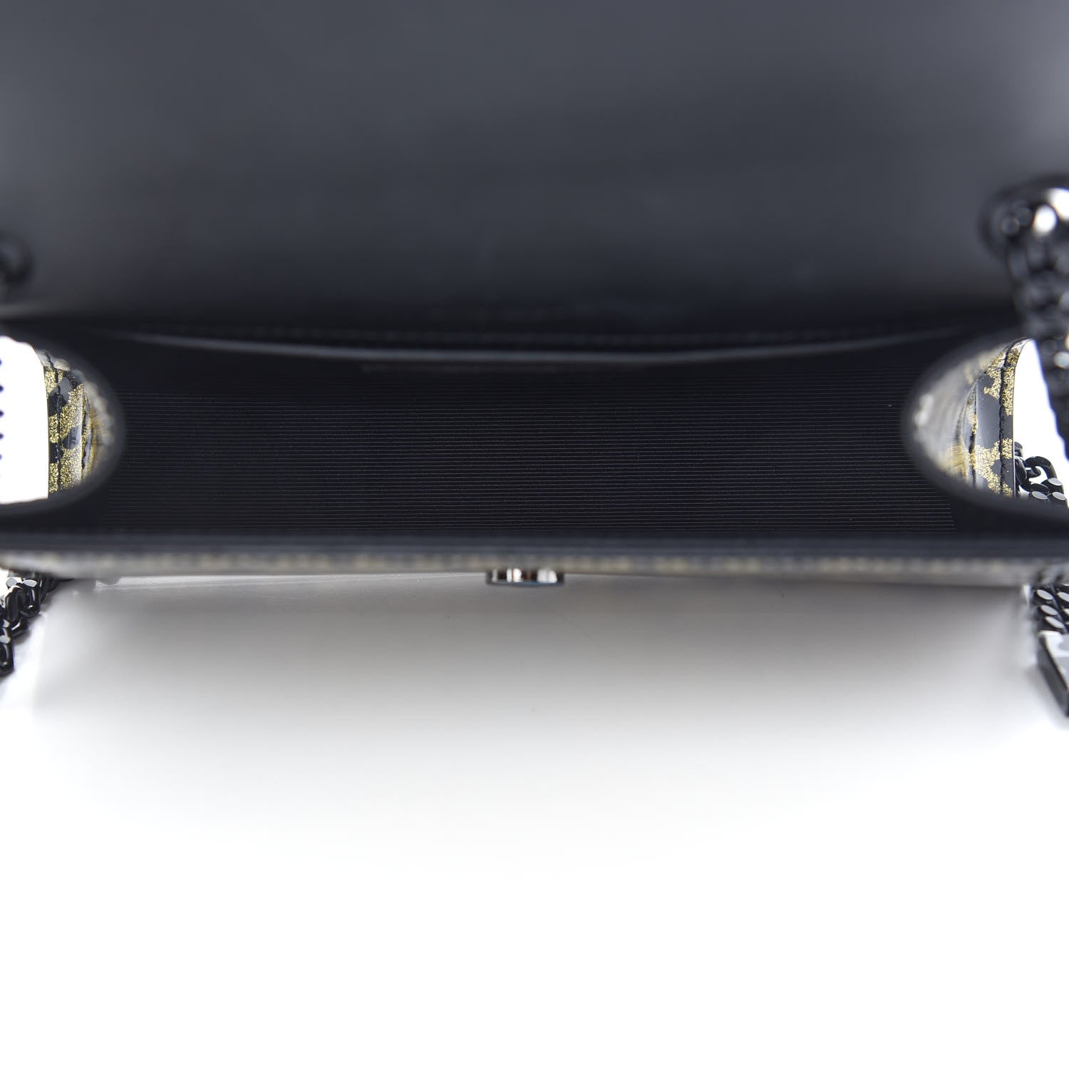 Saint Laurent Patent Glitter Leopard Small Classic Monogram Kate Chain Wallet Black Gold 5 of 8