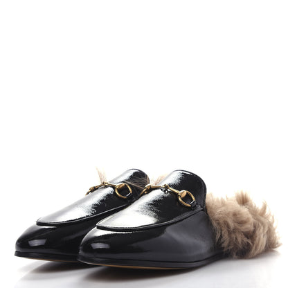 Gucci Patent Fur Womens Princetown Slippers 38 Black Natural 3 of 10
