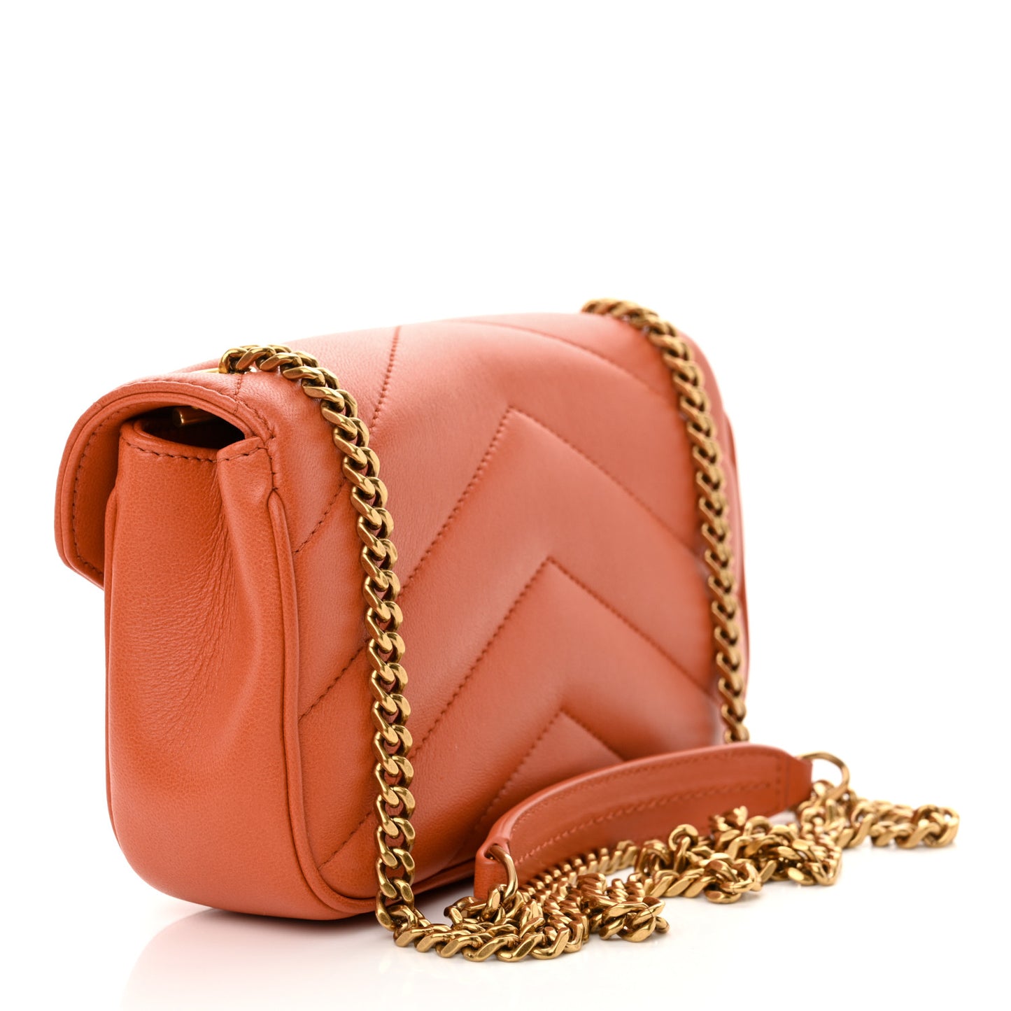 Lambskin Chevron Quilted Mini Loulou Bag Celosia Orange