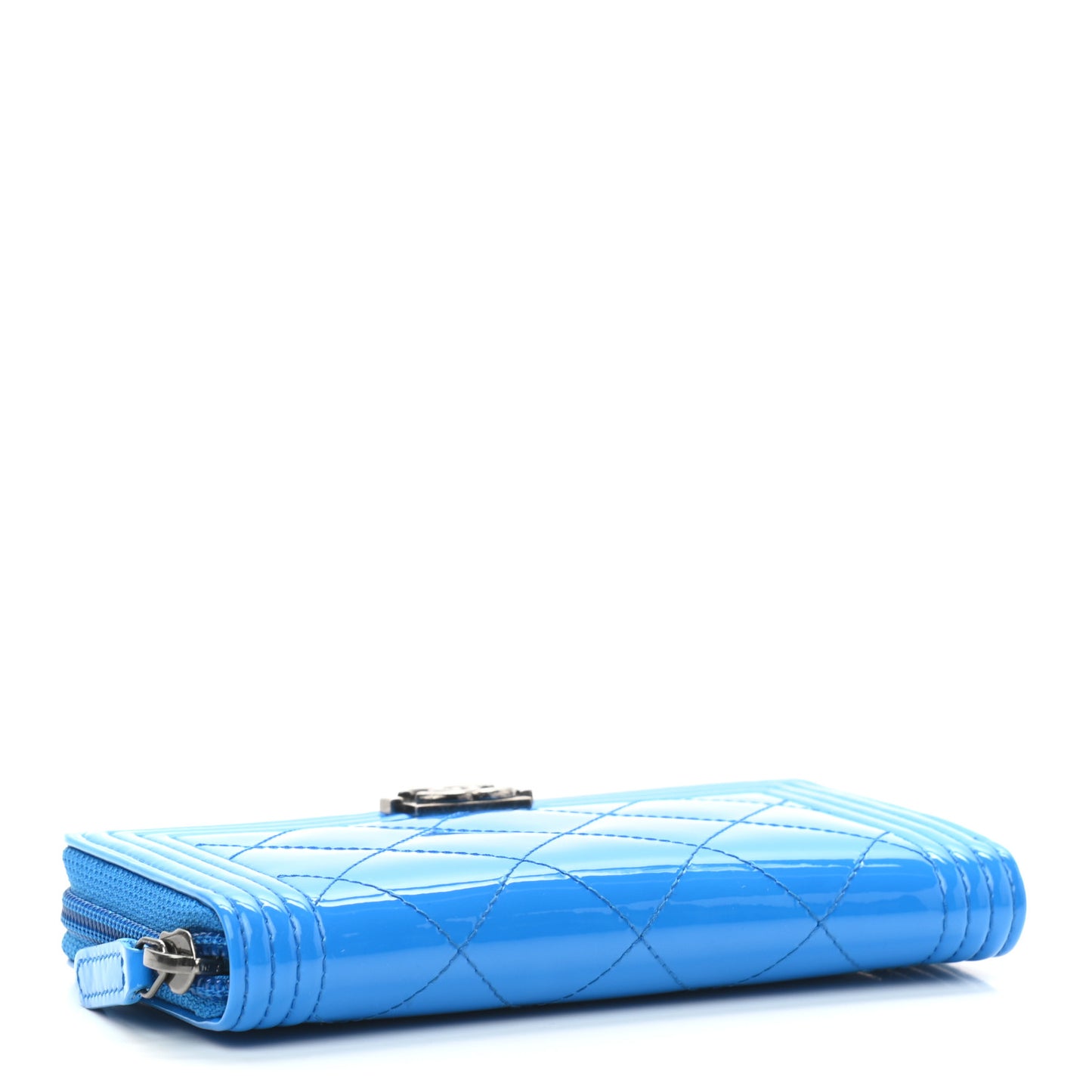 Patent Quilted Small Boy Zip Around Wallet Blue