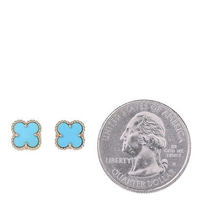 Van Cleef & Arpels 18K Yellow Gold Turquoise Sweet Alhambra Earrings 2 of 5
