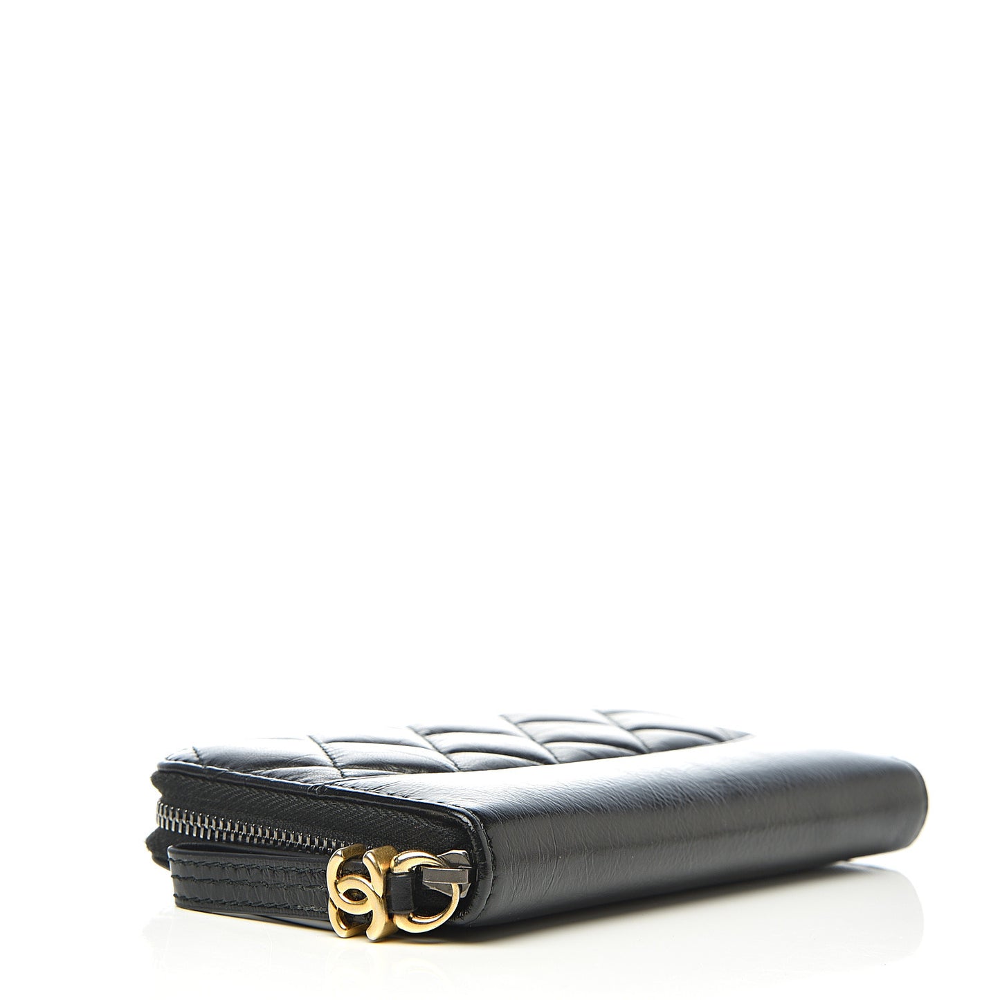 Aged Calfskin Quilted Small Gabrielle Zip Around Wallet Black