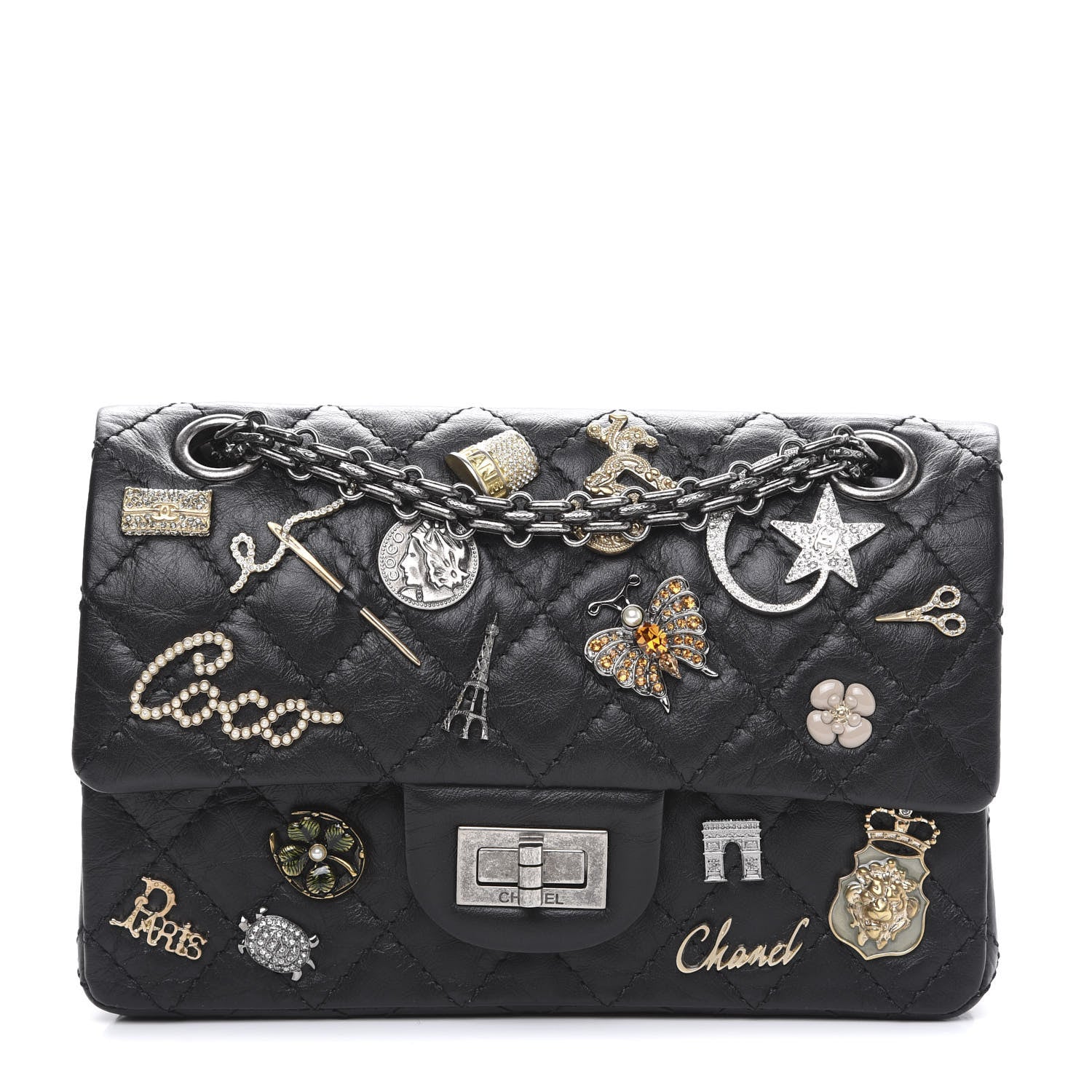 Chanel Aged Calfskin Lucky Charms 2.55 Reissue 224 Flap Black 1 of 11