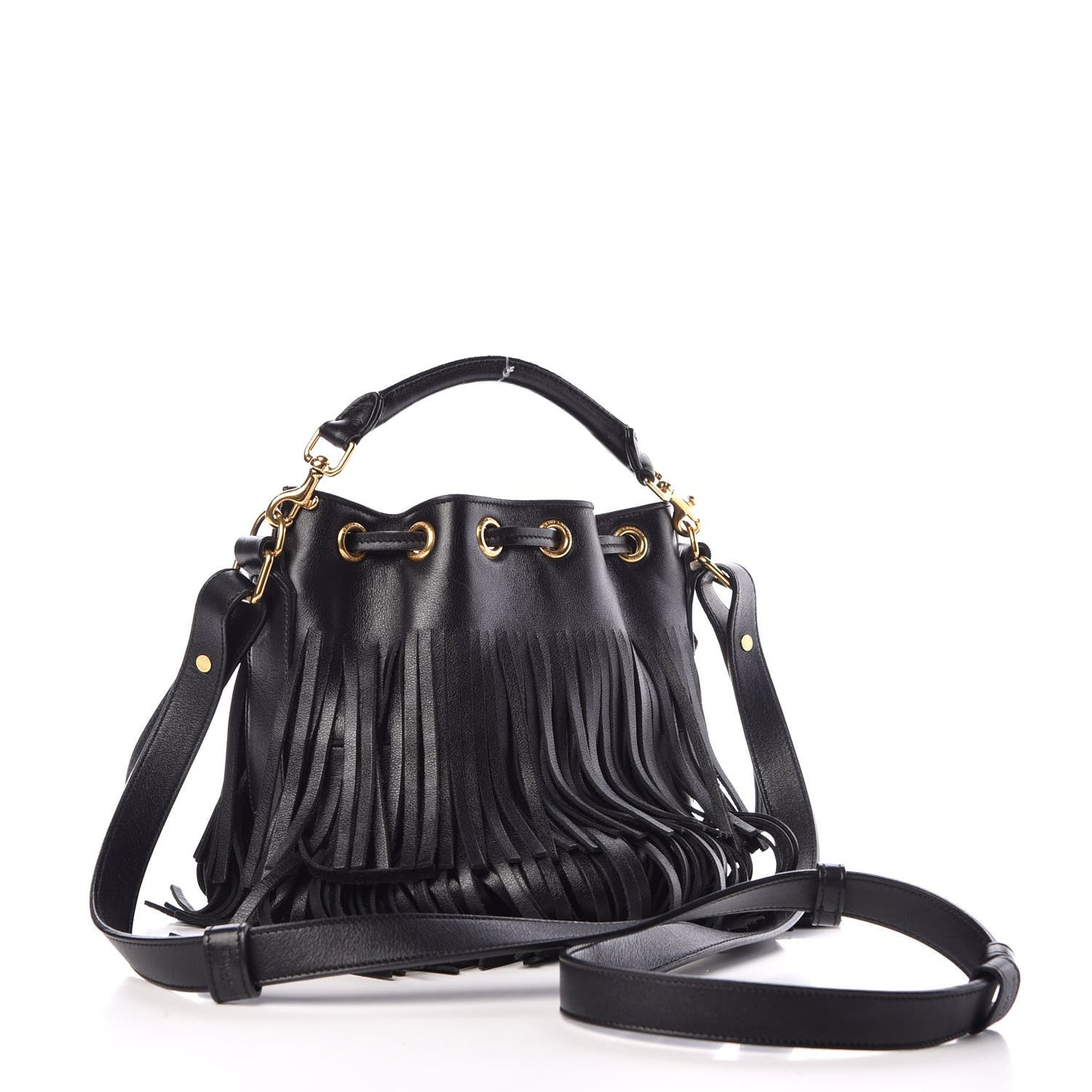 Calfskin Small Emmanuelle Fringe Hobo Bag Black