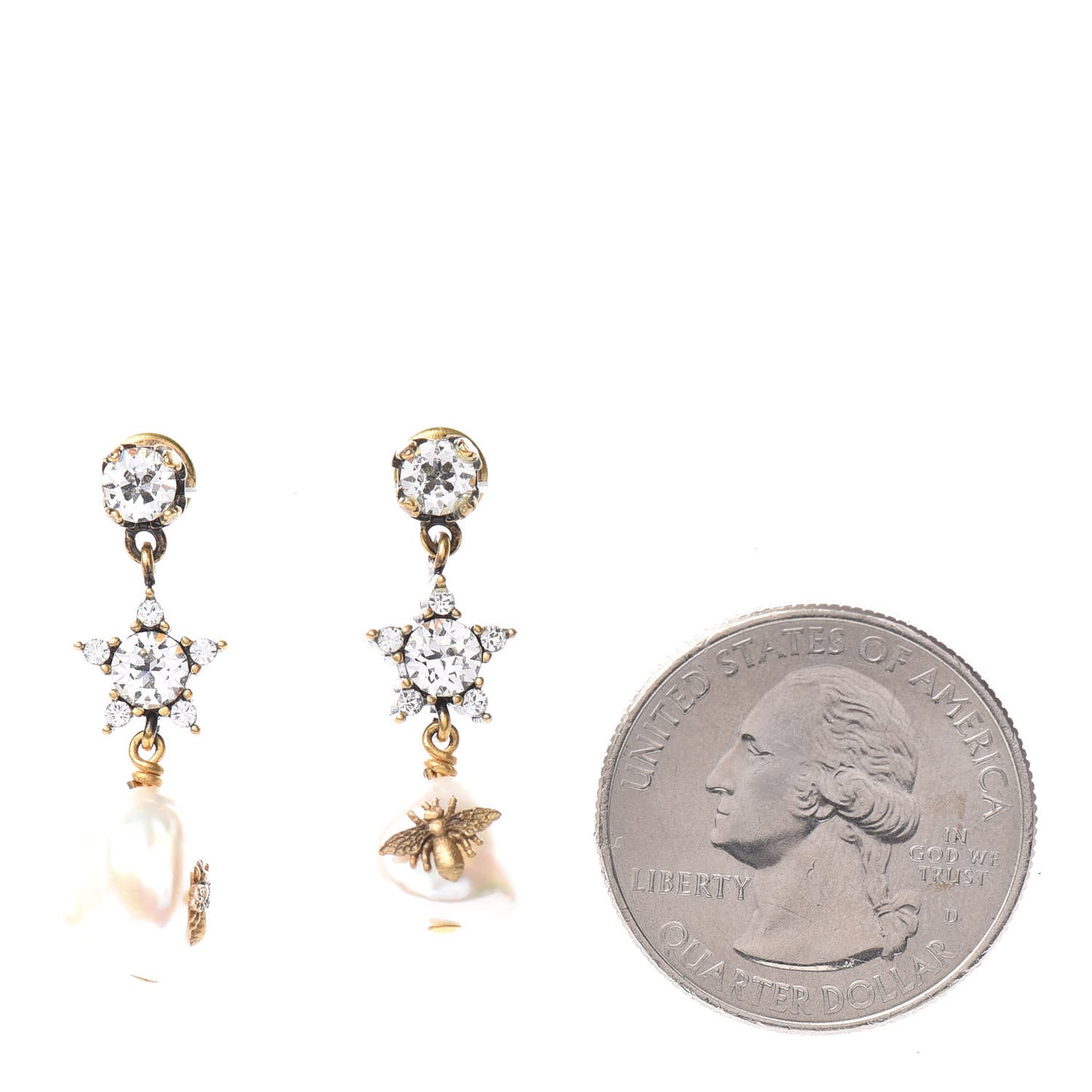 Crystal Pearl Star Bee Earrings Aged Gold