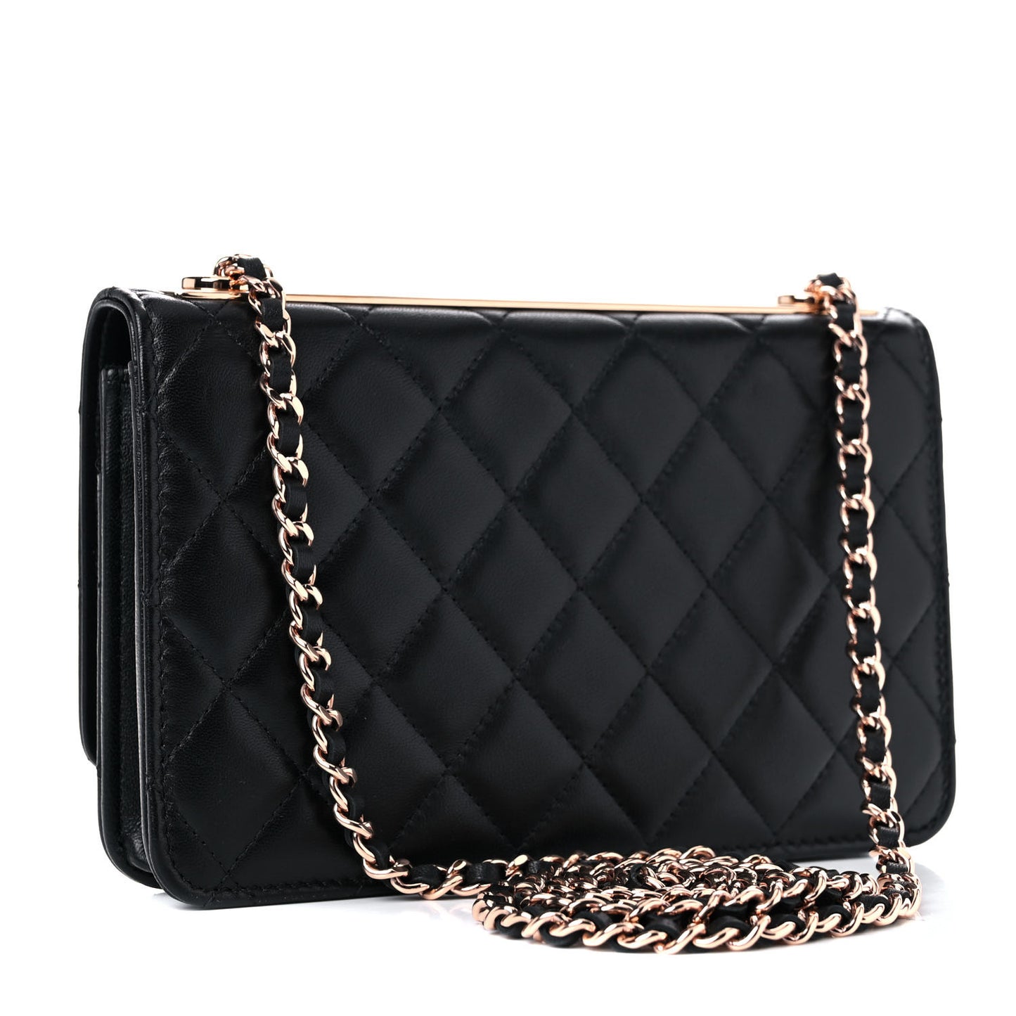 Lambskin Quilted Trendy CC Wallet On Chain WOC Black