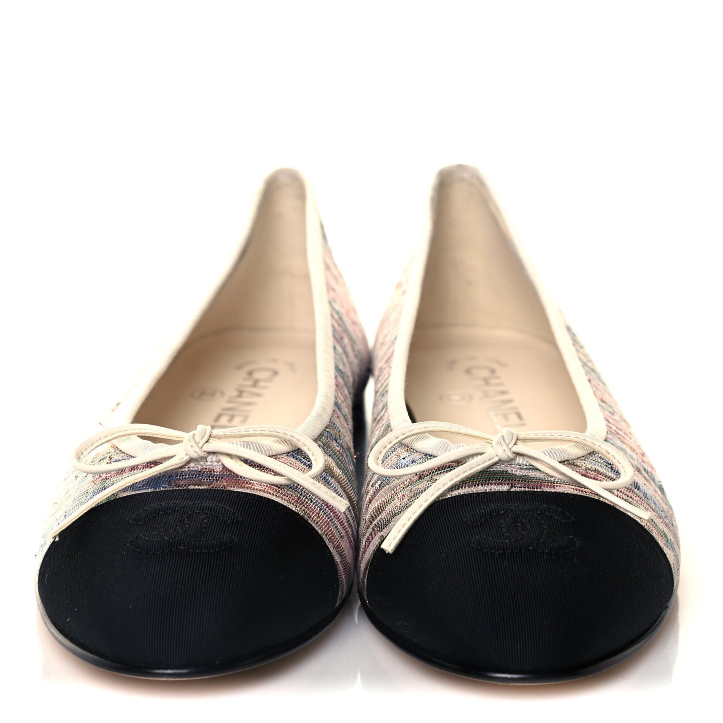 Sequin Grosgrain Cap Toe Ballerina Flats 39.5 Black Multicolor
