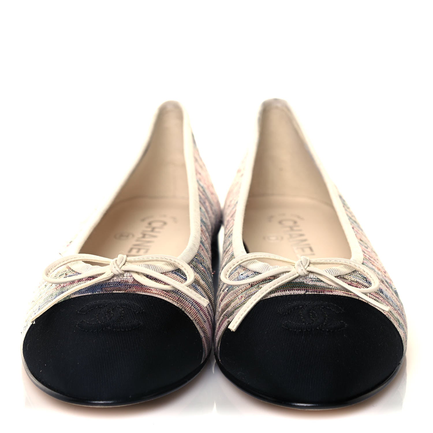 Chanel Sequin Grosgrain Cap Toe Ballerina Flats 39.5 Black Multicolor 2 of 10