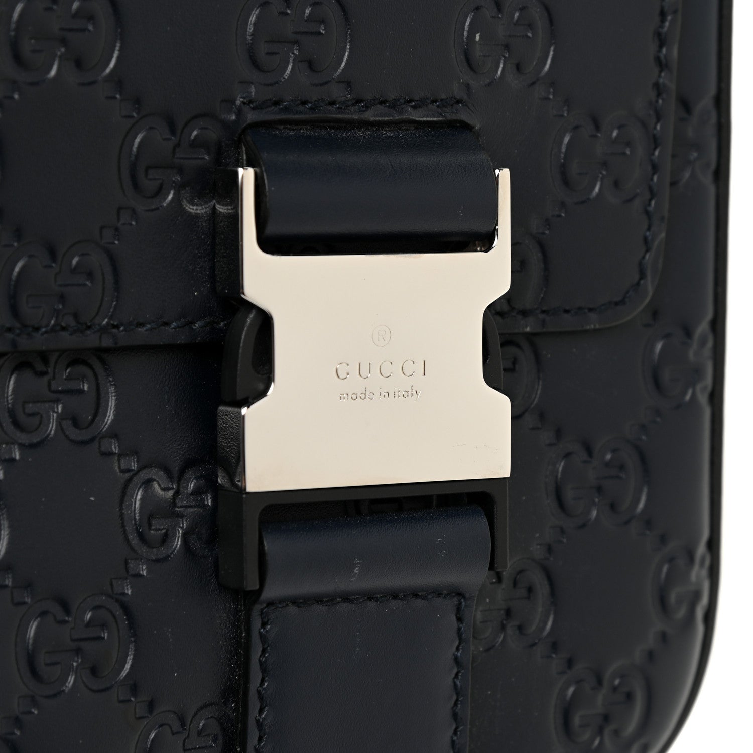 Gucci Guccissima Signature Medium Double Buckle Flap Messenger Bag Blue 13 of 14