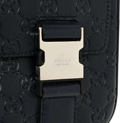 Gucci Guccissima Signature Medium Double Buckle Flap Messenger Bag Blue 13 of 14