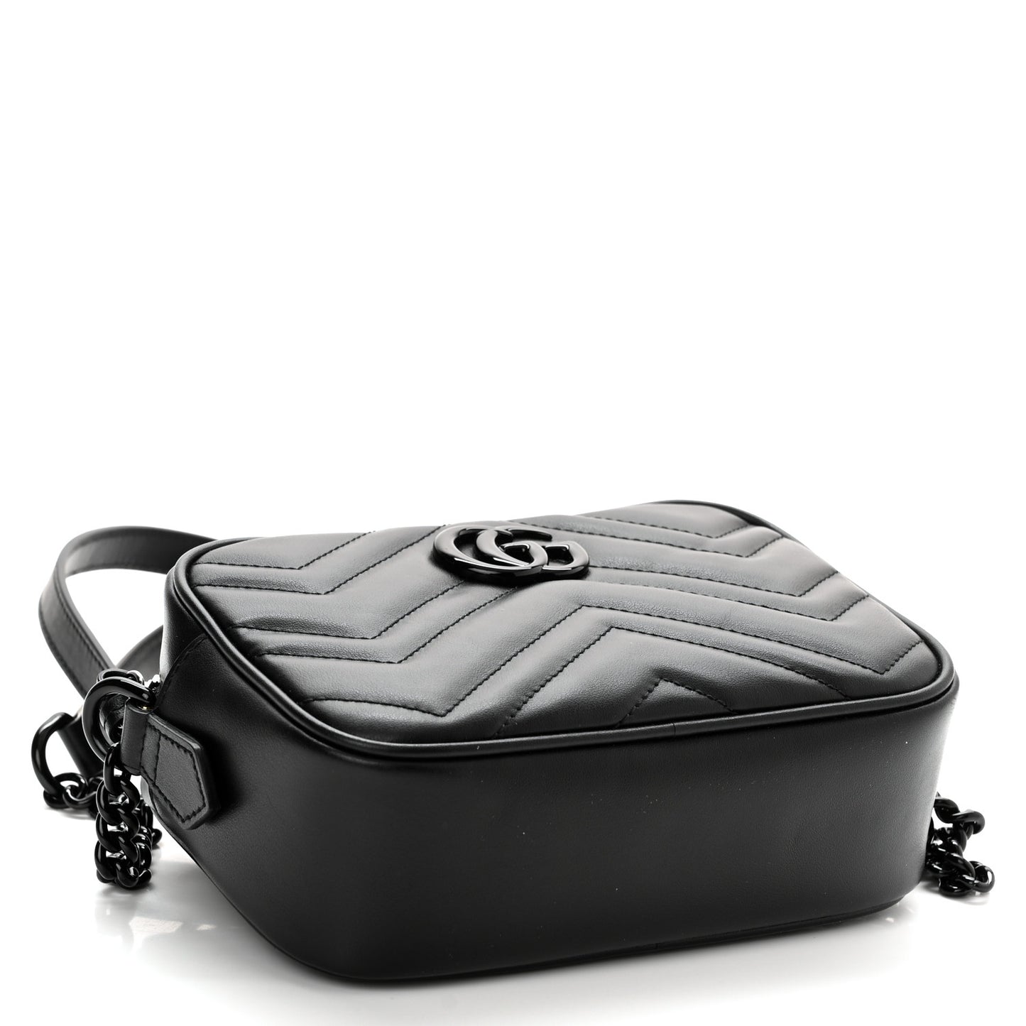 Calfskin Matelasse Monochrome Mini GG Marmont Chain Shoulder Bag Black
