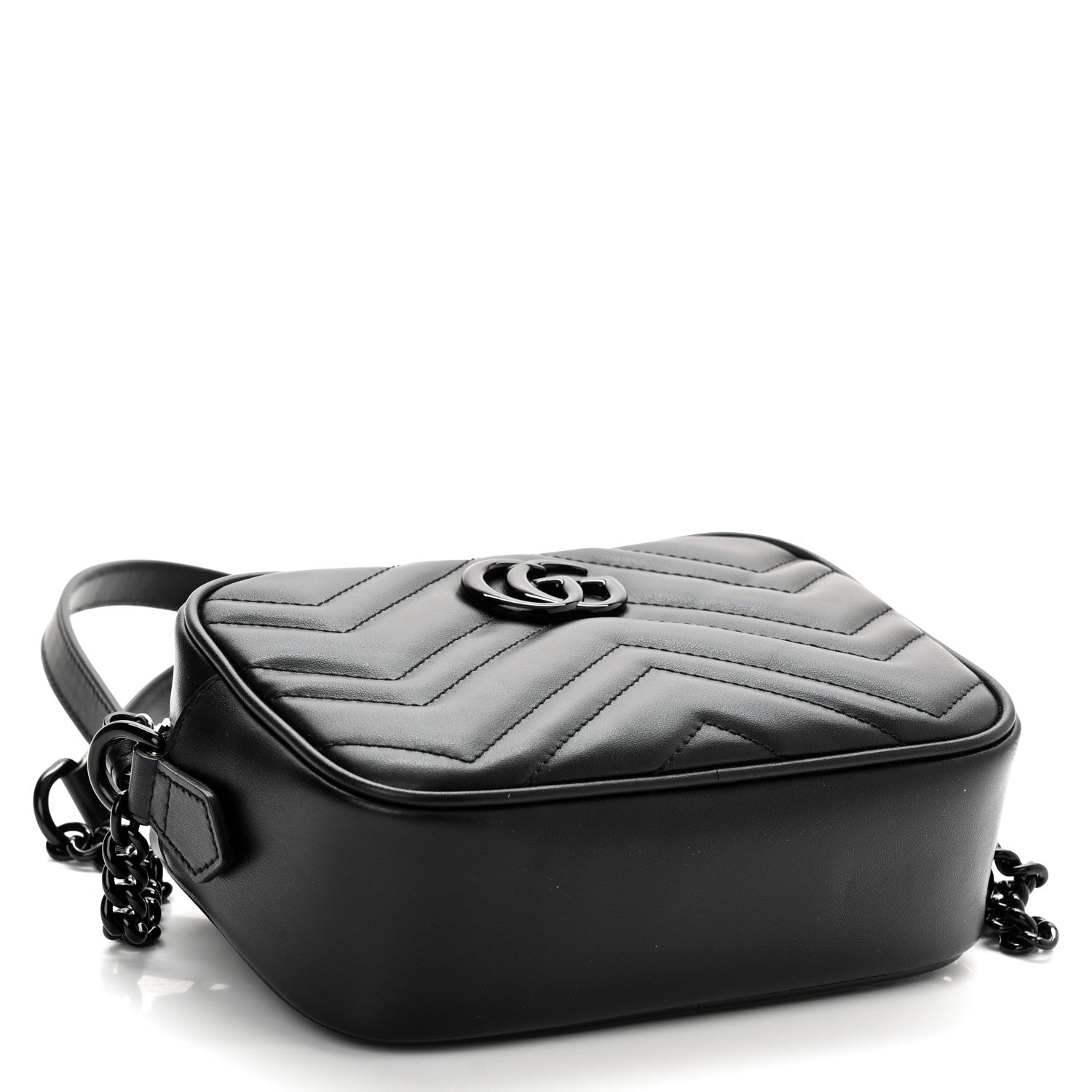 Gucci Calfskin Matelasse Monochrome Mini GG Marmont Chain Shoulder Bag Black 4 of 11