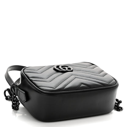 Gucci Calfskin Matelasse Monochrome Mini GG Marmont Chain Shoulder Bag Black 4 of 11
