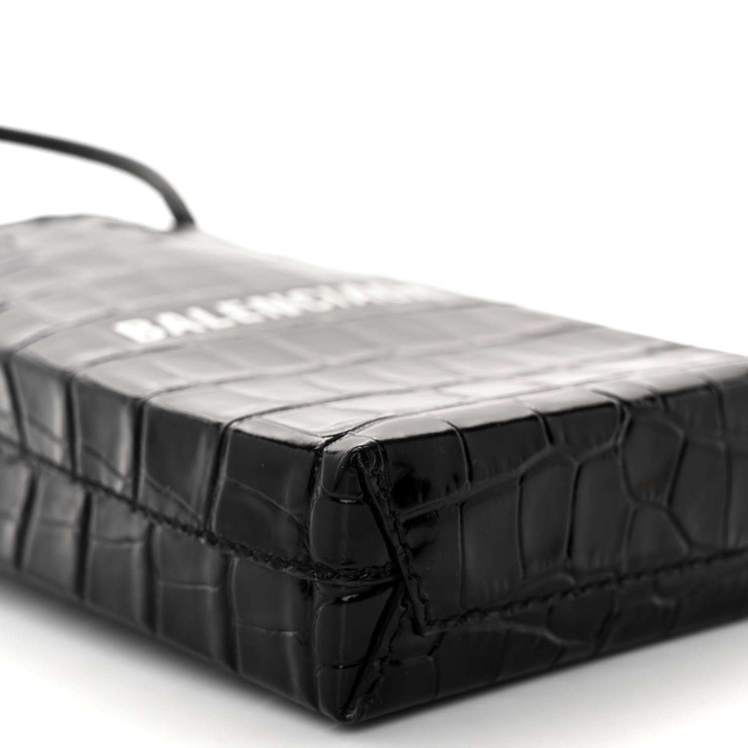 Balenciaga Calfskin Crocodile Embossed Logo Shopping Phone Holder Bag Black 8 of 9